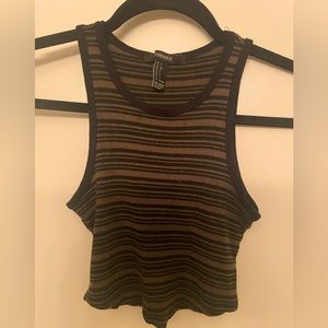Camp and black striped crop top